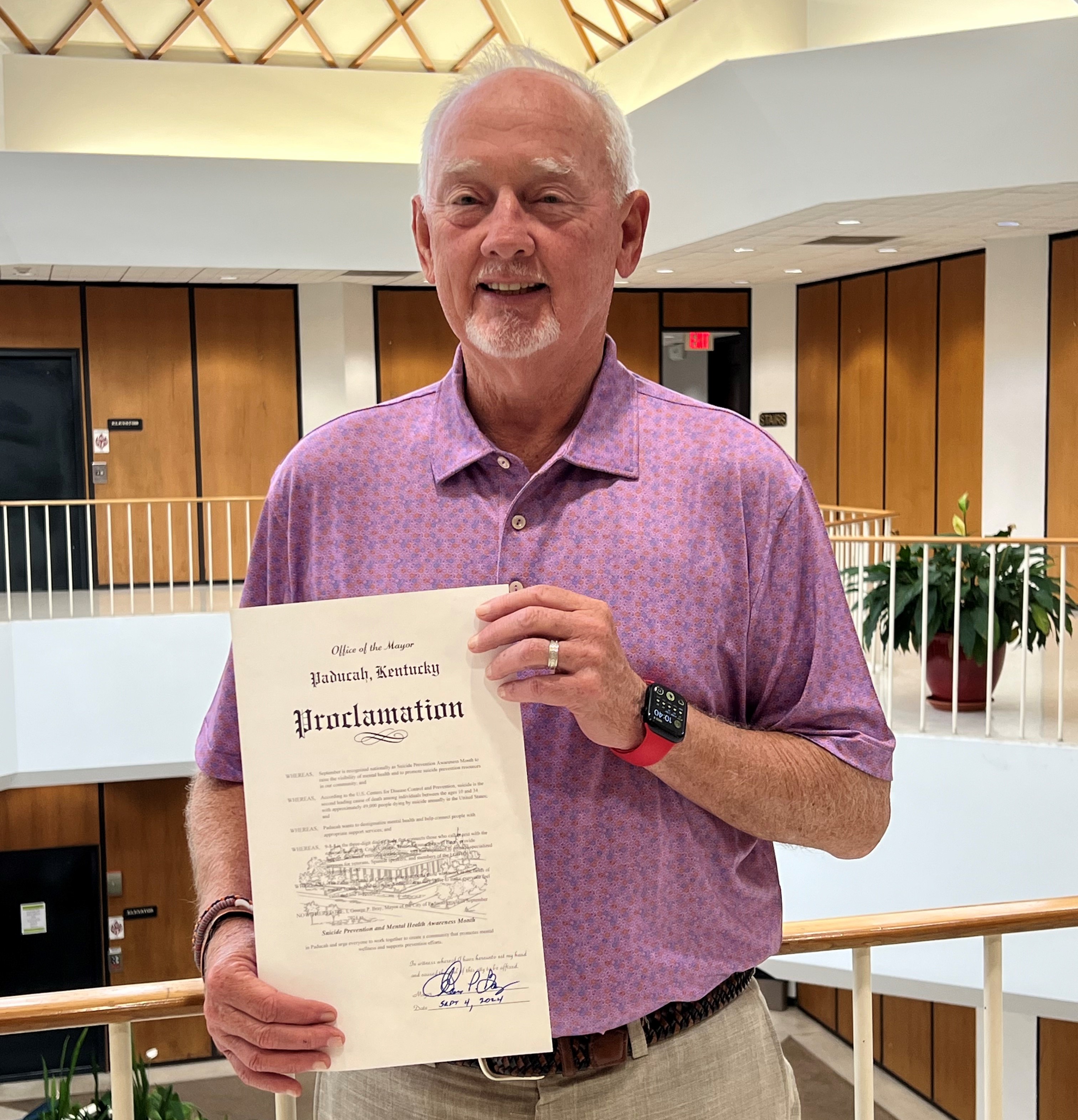 Mayor Bray holding Suicide Prevention Month Proclamation